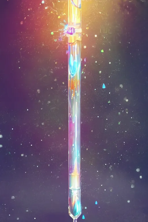 Image similar to a water magical staff, sparkling aura, bokeh, ultrafine detail, concept art, dnd, digital art, artstation