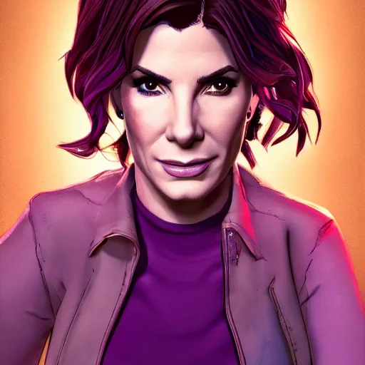 Image similar to sandra bullock portrait, borderlands, tales from the borderlands, the wolf among us, comic, cinematic lighting, studio quality, 8 k