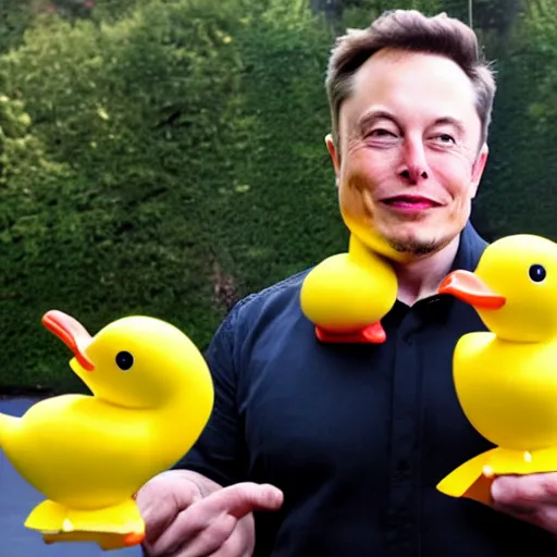 Image similar to elon musk holding a yellow duck