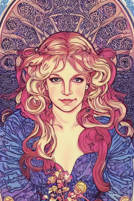 Image similar to britney spears as princess peach painted on wood!! by audrey kawasaki and mucha, blonde,, beautiful dress, long hair