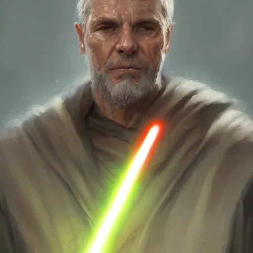 Image similar to portrait of a man by greg rutkowski, grand jedi master ben skywalker, star wars expanded universe, he is about 6 0 years old, wearing jedi robes highly detailed portrait, digital painting, artstation, concept art, smooth, sharp foccus ilustration, artstation hq