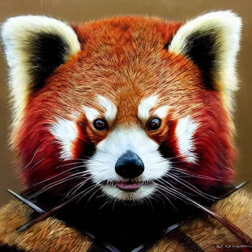 Prompt: red panda as a realistic fantasy knight, closeup portrait art by donato giancola and greg rutkowski, realistic face, digital art, trending on artstation, symmetry!!