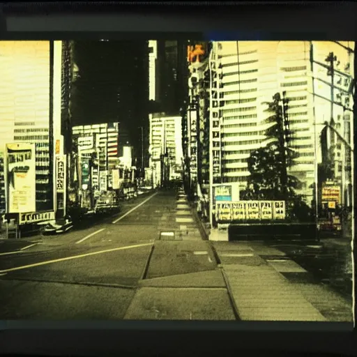 Image similar to Chiba City as described by William Gibson in the book Neuromancer. Polaroid