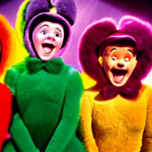 Image similar to A musical comedy in technicolor with Gene Kelly featuring the Teletubbies