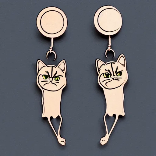 Image similar to 2d cat earrings, laser cut, in the style of mucha, unreal engine, studio lighting