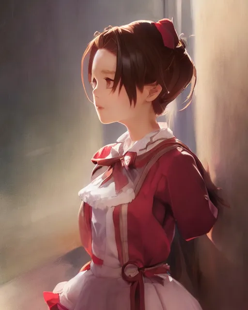 Prompt: young girl in maid uniform by Stanley Artgerm Lau, WLOP, Rossdraws, James Jean, Andrei Riabovitchev, Marc Simonetti, and kyoani, krenz cushart, pixiv, photorealism