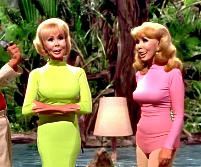 Image similar to barbara eden is a guest - star on an episode of gilligan's island with gilligan and the skipper, video still