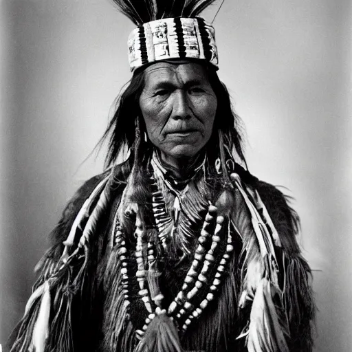 Image similar to 85mm award wining photo of blackfoot Native by David Bailey Edward Sherriff Curtis , perfect lighting, IMAX, gelatine silver process,