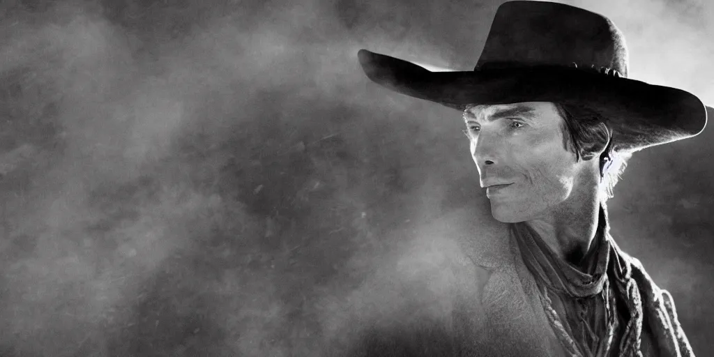 Image similar to portrait of rugged bandit cillian murphy [ alone ] in the old west, strangling a cowboy, volumetric lighting, cinematic, dark, grim. directed by coen brothers.