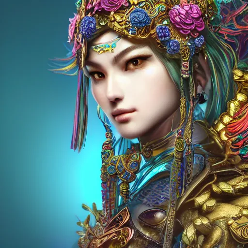 Prompt: studio portrait of legitimate kind colorful female sacred mech paladin lion dance absurdly beautiful, elegant, young sexy elegant woman, super fine surreal detailed face illustration by kim jung gi, iraq nadar, intricate lines, clear focus, vivid colors, matte, octopath voyager, final fantasy, unreal engine highly rendered, global illumination, radiant light, intricate environment - n 9