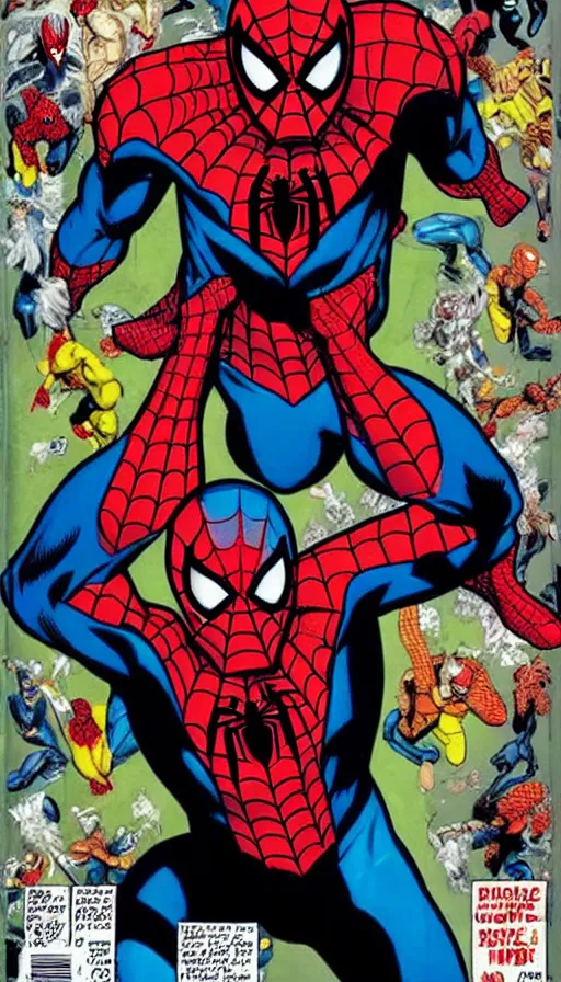 Prompt: comic book cover art of spiderman