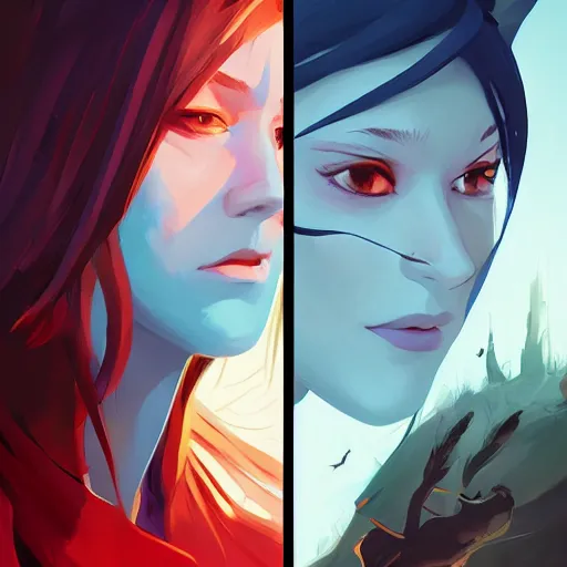 Image similar to face icon stylized minimalist magic : the gathering, loftis, cory behance hd by jesper ejsing, by rhads, makoto shinkai and lois van baarle, ilya kuvshinov, rossdraws global illumination