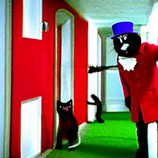 Image similar to live action cat in the hat in the film the shining