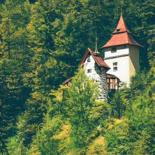 Image similar to little castle on a forest hill in switzerland in the summer