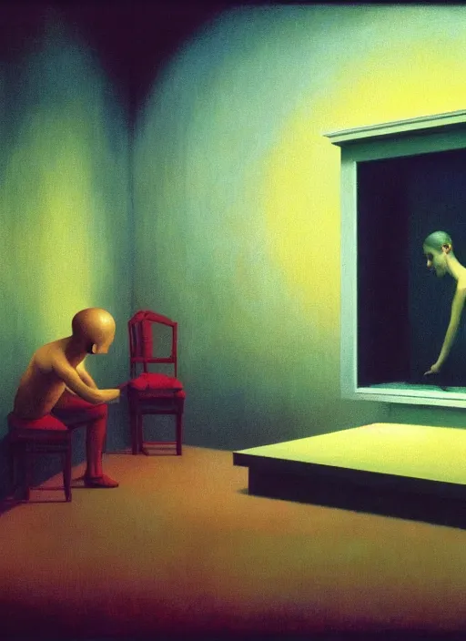 Image similar to inside a time machine, Edward Hopper and James Gilleard, Zdzislaw Beksinski, Mark Ryden, Wolfgang Lettl highly detailed, hints of Yayoi Kasuma