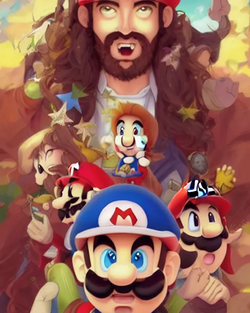 Prompt: an anime portrait of jesus christ in the world of super mario, by stanley artgerm lau, wlop, rossdraws, james jean, andrei riabovitchev, marc simonetti, and sakimichan, trending on artstation