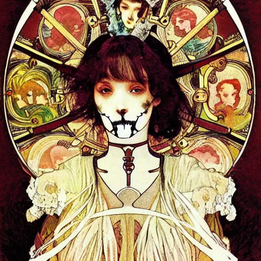 Prompt: manga skull portrait girl female angel princess skeleton realism hyperrealistic art Richard dadd and will cotton alphonse mucha pop art nouveau