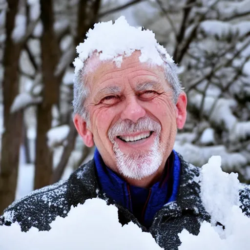 Image similar to a smiling old man covered in snow