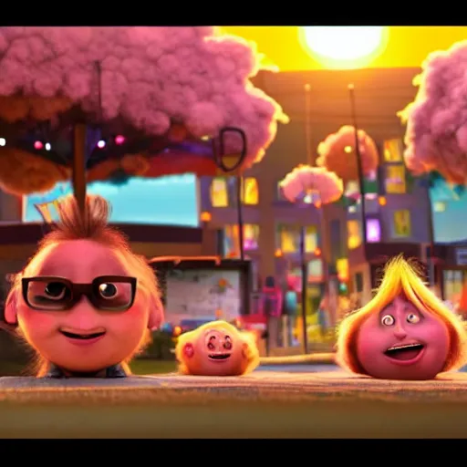 Image similar to A screenshot from Cloudy with a Chance of Meatballs (2009), sunset time, award winning