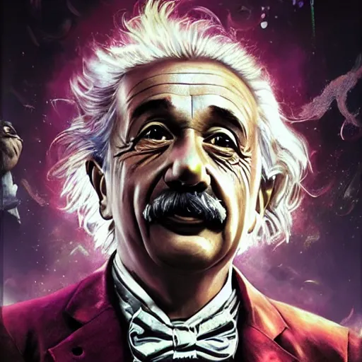 Prompt: portrait of albert einstein as willy wonka, league of legends amazing splashscreen artwork, gears of war, splash art, natural light, elegant, photorealistic facial features, intricate, fantasy, detailed face, atmospheric lighting, anamorphic lens flare, cinematic lighting, league of legends splash art, hd wallpaper, ultra high details by greg rutkowski