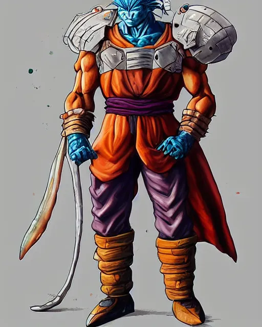 Prompt: a oil / watercolor painting full body character portrait of an old saiyan soldier / knight in the style of moebius in the style of leonard boyarsky trending on artstation deviantart pinterest detailed photorealistic highlights and shadow hd 8 k post - processing high resolution