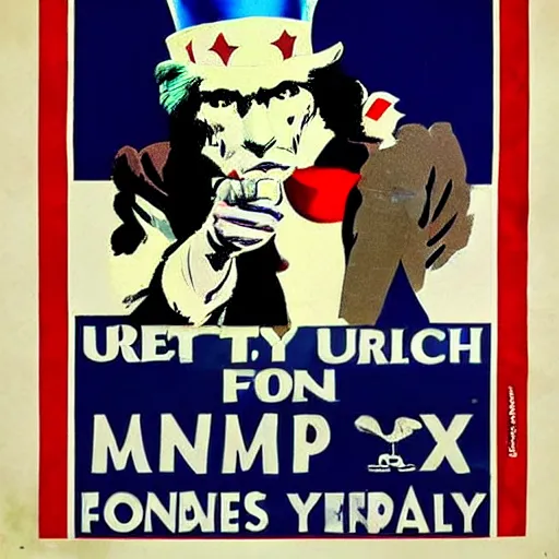 Image similar to fox animal dressed as uncle sam, ww 2 style propaganda poster