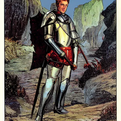 Prompt: a portrait of a DND knight in a scenic environment by Chaykin, Howard.