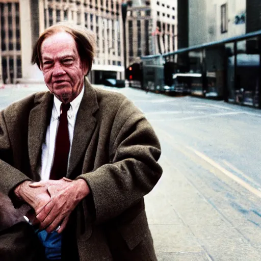 Prompt: Senator Richard Shelby as a disheveled homeless man. CineStill