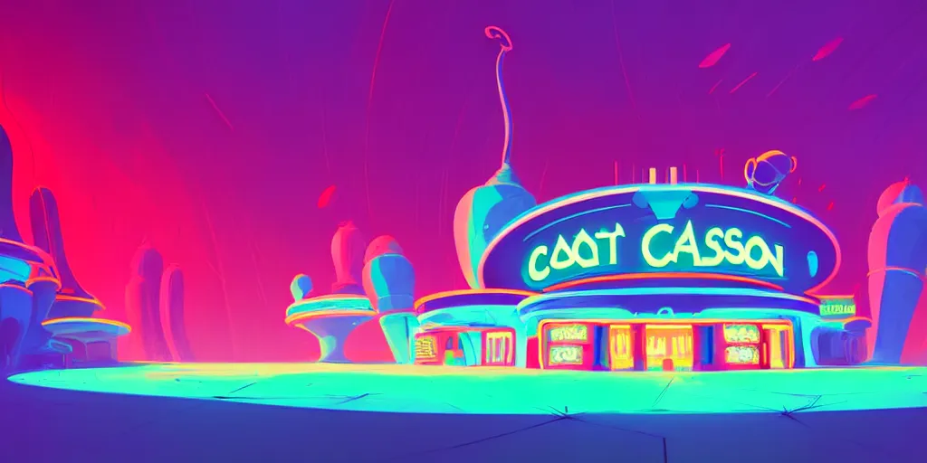 Prompt: minimalistic extreme wide angle curved perspective digital art of cotton indoor casino with a stage pale colors by anton fadeev from nightmare before christmas