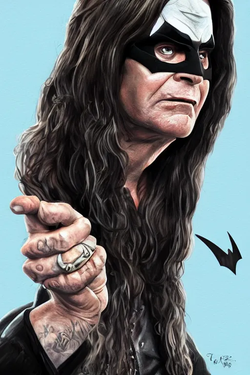 Image similar to portrait of Ozzy Osbourne as batman, highly detailed, artstation, concept art, sharp focus, illustration, art by Carel Fabritius