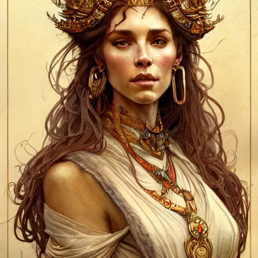 Prompt: highly detailed portrait of a majestic lioness queen as a beautiful woman. d & d, art by anton pieck and greg rutkowski and alphonse mucha and magali villeneuve. trending on artstation, intricate details, energetic composition, golden ratio, concept art, illustration, elegant art