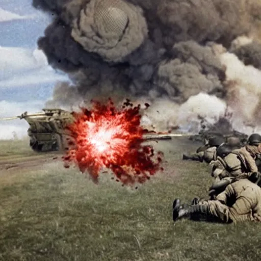 Image similar to ww 2 realistic photo battle scene, explosions