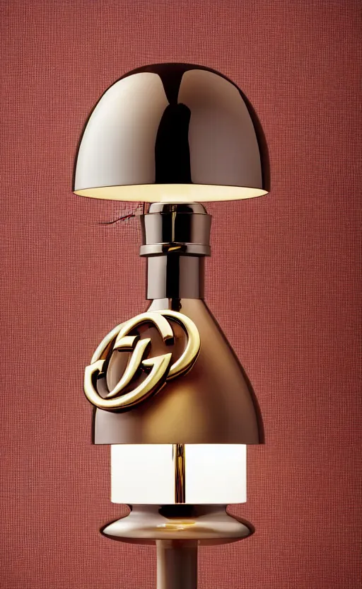 Image similar to a table lamp designed by gucci in the style of a perfume bottle, advertising photography