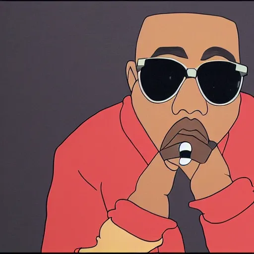 Image similar to Kanye west recording my beautiful dark twisted fantasy, anime art style