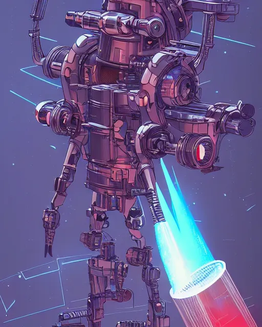 Prompt: a huge futuristic sci fi gatling gun., smooth, intricate, elegant, power aura, digital painting, artstation, concept art, sharp focus, illustration, art by josan gonzalez, high contrast