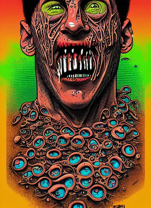 Image similar to messi's disgusting true form bursting from within, gross, slimy, sleazy, pustules, high details, intricate details, by dan mumford