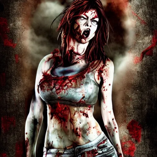 Image similar to angry zombie full body portrait of milla jovovich, new york urban background szene, grimdark horror, stylized digital illustration, global illumination, ray tracing, hdr, fanart arstation by ian pesty and katarzyna bek - chmiel