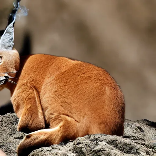 Prompt: caracal smoking cigar