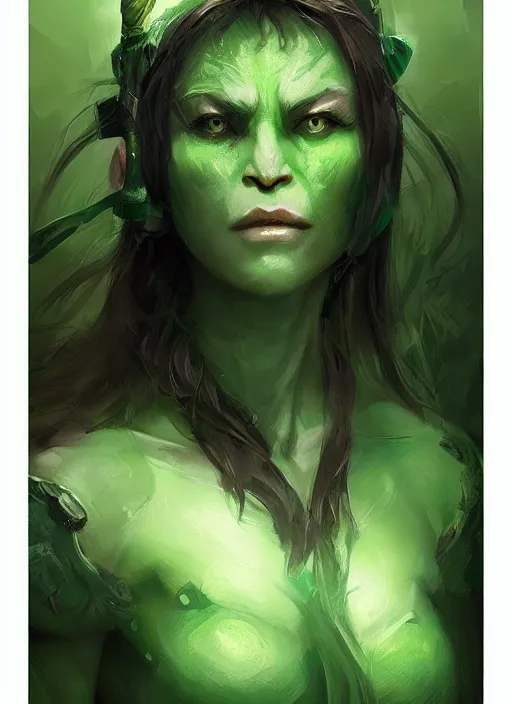 Image similar to green orc female, light green tone beautiful face by wenjun lin