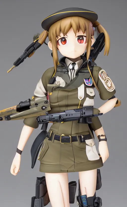 Image similar to toy design, school uniform, portrait of soldier girl, girls frontline style, anime figma figure, studio photo, flight squadron insignia, soldier clothing, realistic military gear, inspired by good smile company, 120mm, round elements, photo taken by professional photographer, by shibafu, trending on facebook, symbology, anime character aanatomy 4k resolution, matte, empty hands, realistic military carrier, forest