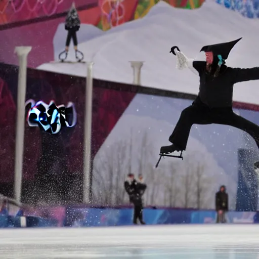 Prompt: medieval wizard figure skating at winter olympics