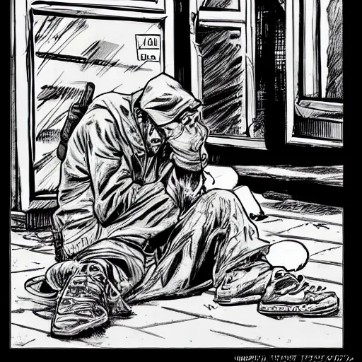 Image similar to sad anti-hero homeless person by Todd McFarlane