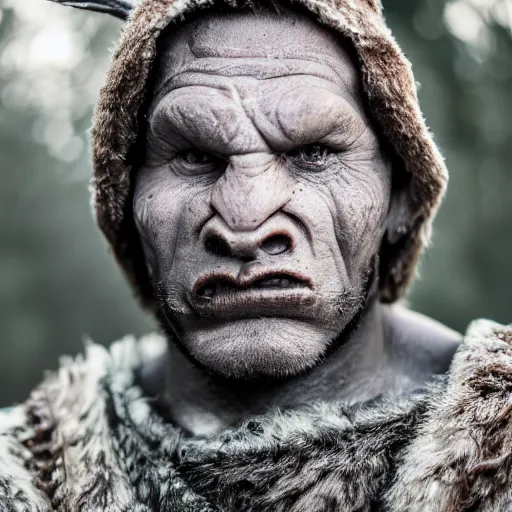 Image similar to portrait photo still of an orc, 8 k, 8 5 mm f 1. 8