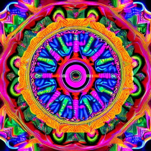 Prompt: a colorful neon psychedelic DMT mandala