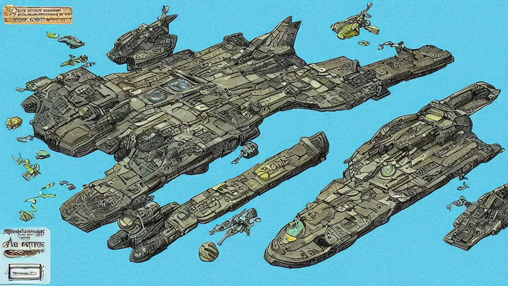 Image similar to a starship in the style of atlantis : the lost empire ( 2 0 0 1 )