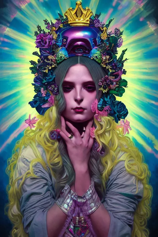 Image similar to a full body portrait of the lisa frank daftpunk vaporwave diva, gothic, highly detailed, digital painting, crown of skulls, artstation, smooth, sharp focus, illustration, art by artgerm and greg rutkowski and alphonse mucha and william - adolphe bouguereau