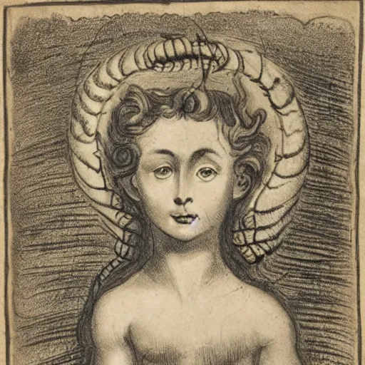 Prompt: medusa, child drawing, ca. 1 8 4 0