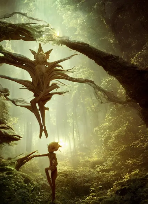 Image similar to preschool - nebular biomechanical incredible hair, crystalline masterpiece incrustations, hyperdetailed face, flippered feet, elegant pose, movie still, intricate, octane render, cinematic forest lighting, cgsociety, unreal engine, crepuscular rays, god rays, caustic shadows lighting, childrens textless storybook illustration