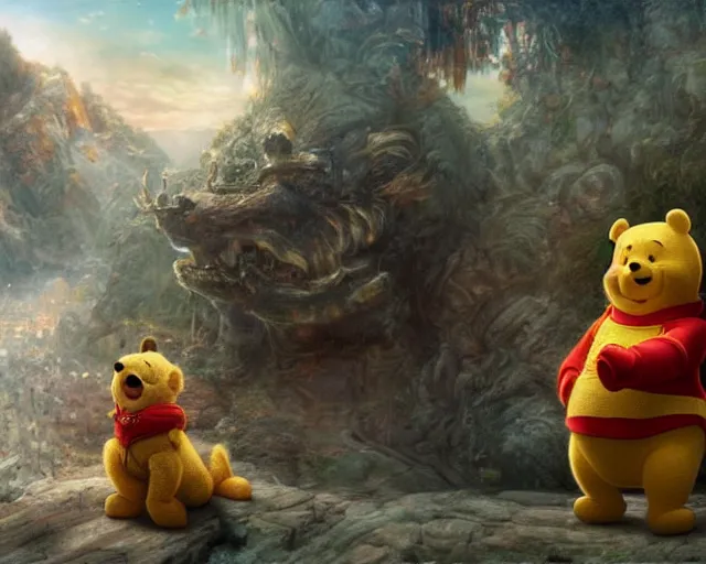 Prompt: chinese president xi jinping and winnie the pooh are best friends, cinematic composition, epic dramatic lighting, realistic, hyperdetailed, photorealistic, photograph, epic scale by gaston bussiere