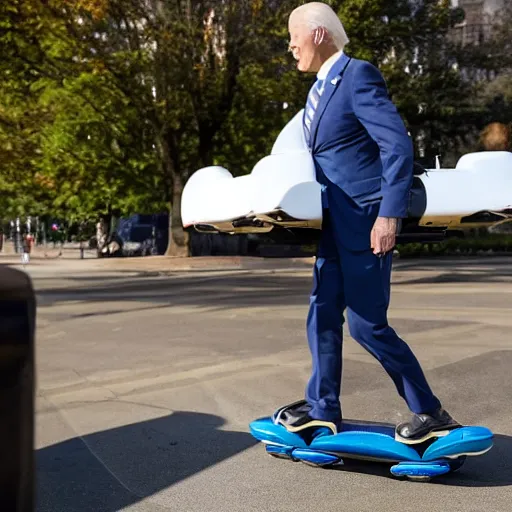 Image similar to A professional photograph of Joe Biden going to the US capital with a hoverboard, HDR, 8k,